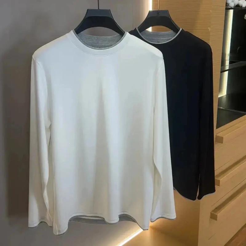 【禾木轻奢严选】双领净版男士长袖T恤秋Z冬男士打底衫圆领百搭商