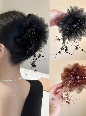 JAKE CAVO时尚旗舰发夹牡丹花流苏抓夹高级感饰品女蓬松发饰鲨鱼