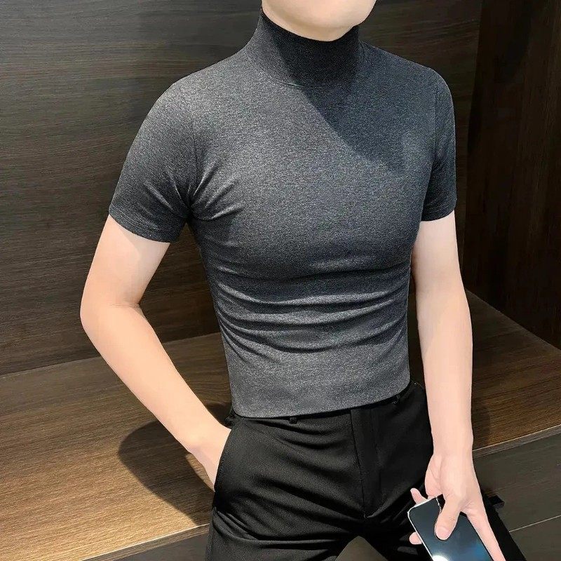 布达斯半高领短袖t恤男秋季高级感男装西装内搭男士打底衫