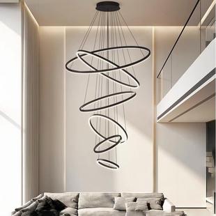 别墅挑空客厅复式楼梯大吊灯具现代简约轻奢跃层挑高楼中楼大厅灯