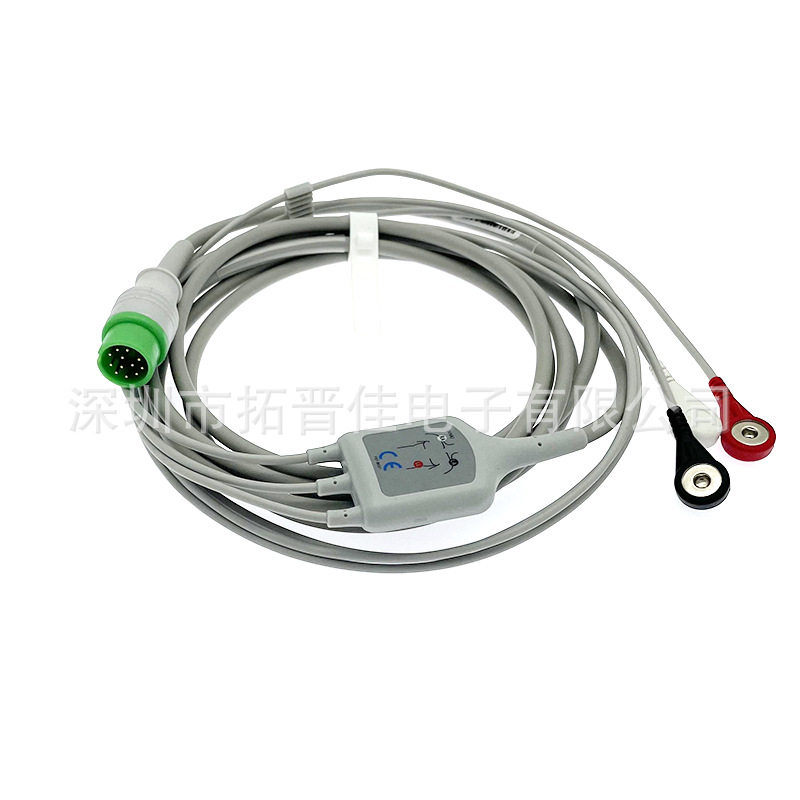 适用于科曼 C100A心电导联线 12针一体3/5导扣式/夹式