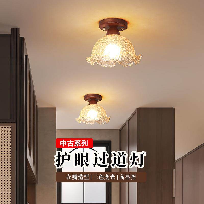 中古风走廊过道灯冰裂纹玻璃花朵实木吸顶灯法式复古玄关阳台灯具,电子元器件市场,其它元器件,淘宝优惠券,粉丝福利购,淘宝优惠卷
