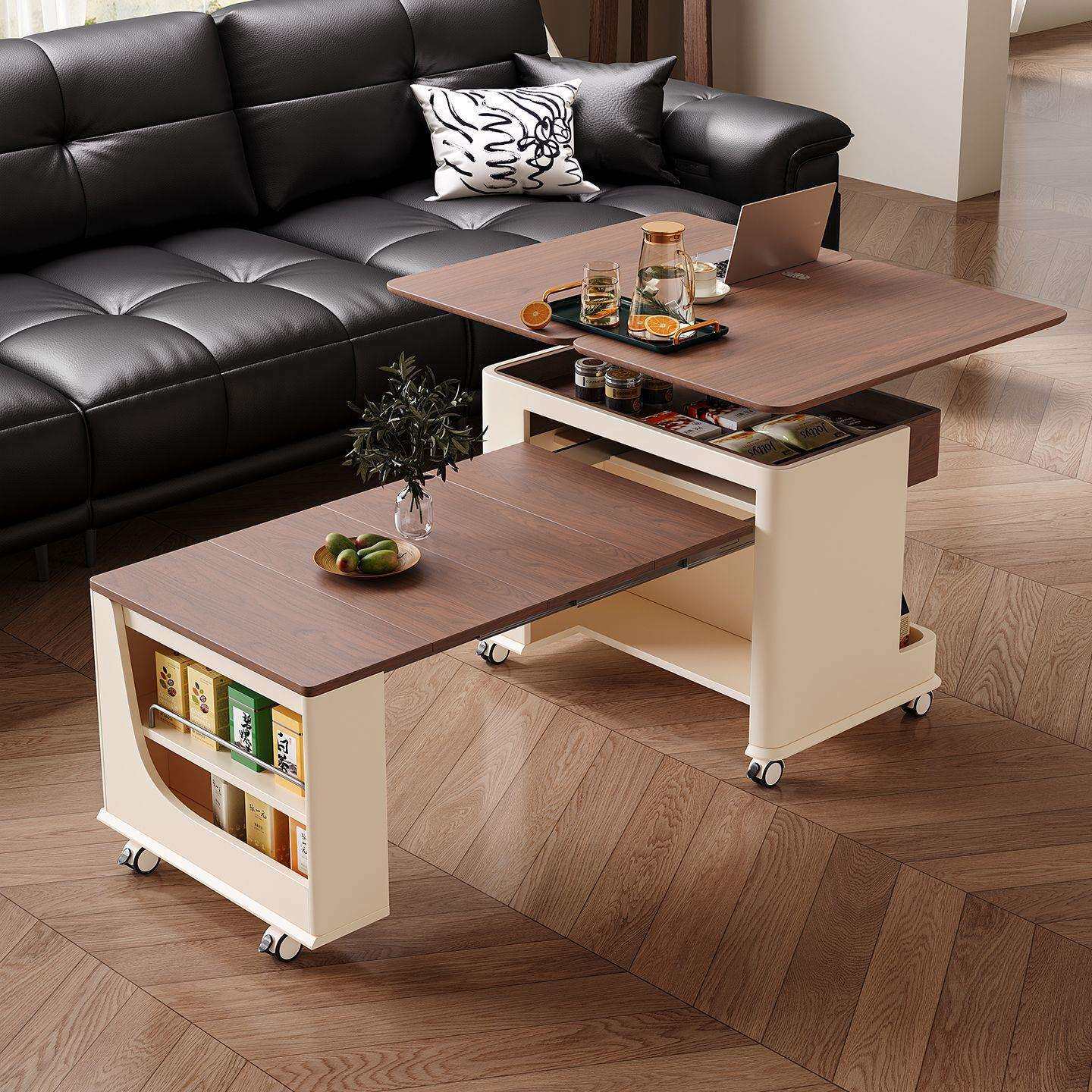 可移动茶几客厅家用小户型中古奶油风可升降折叠小推车沙发边几