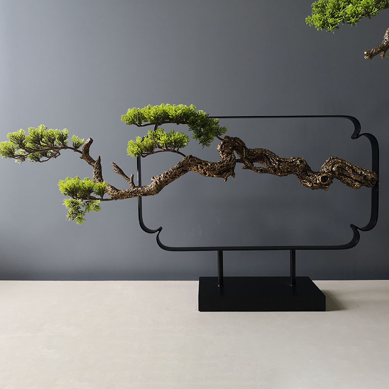 创意落地仿真迎客松盆景新中式玄关迎客松摆件家居装饰客厅工艺品