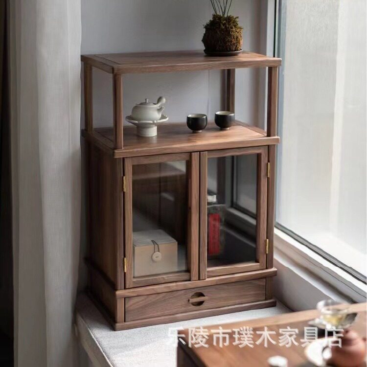 新中式黑胡桃木瓷器收纳展示柜