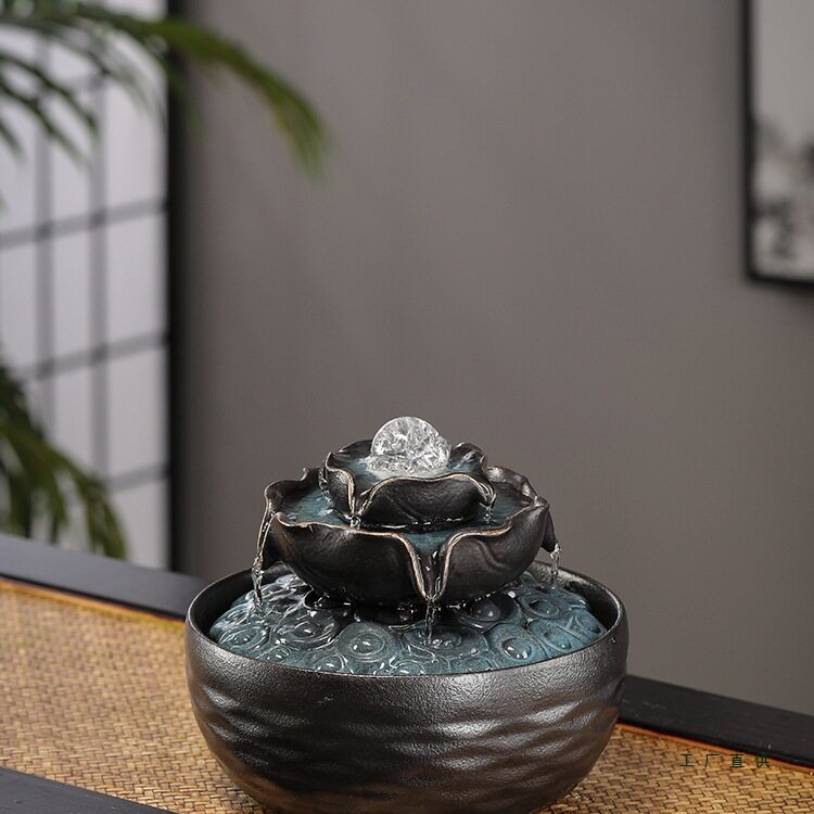 八方来财桌面风水轮喷泉摆件