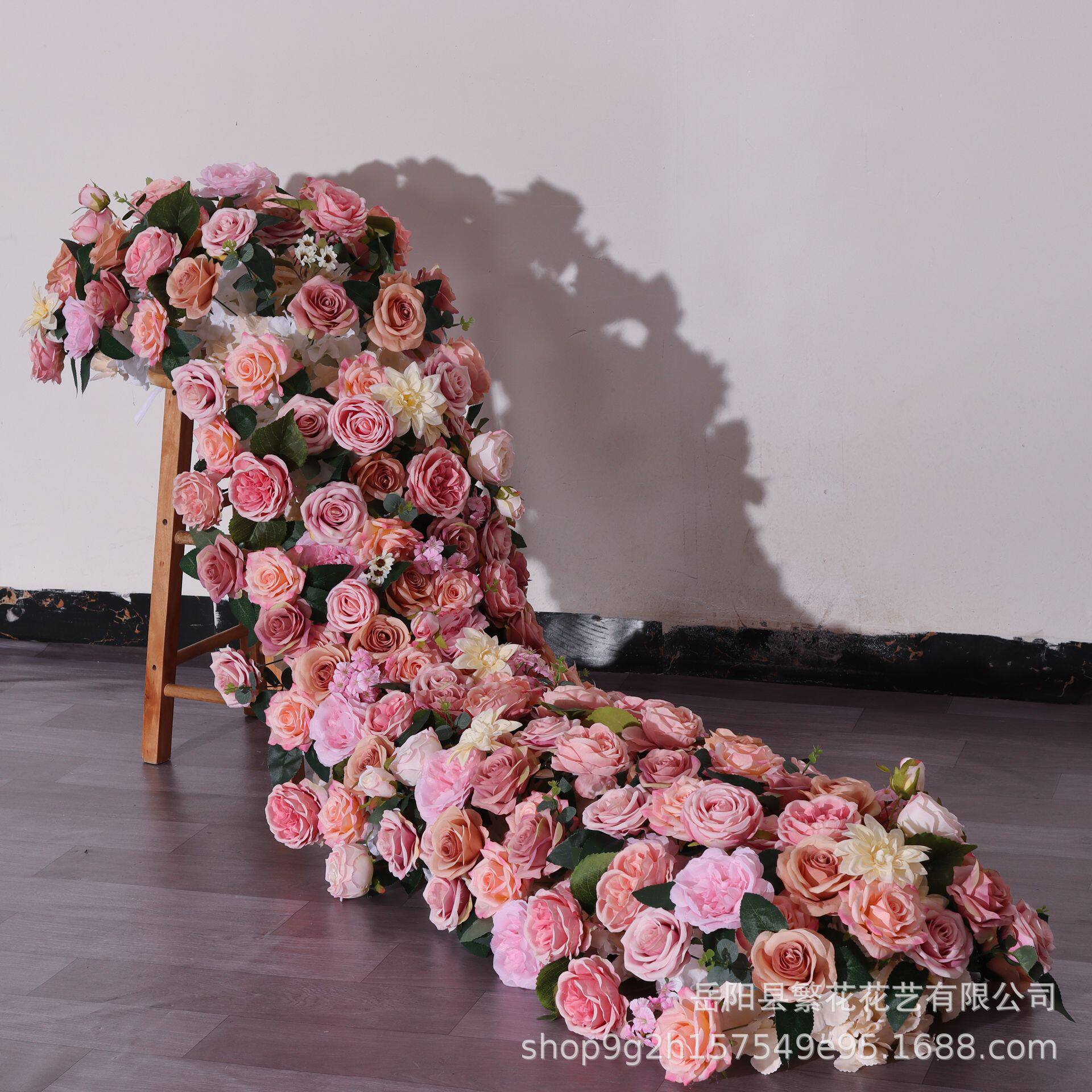 棕粉色仿真花排商场布置婚礼桌花长条花跨境仿真花拖尾flowerrow