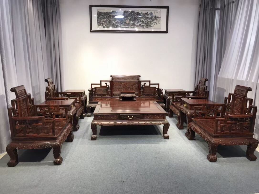 大红酸枝交趾黄檀光卷书沙发客厅沙发别墅大沙发清式明式家具