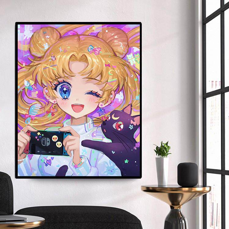 卡通女孩钻石画满钻新款2025美少女战士小幅手工点贴钻十字绣卧室