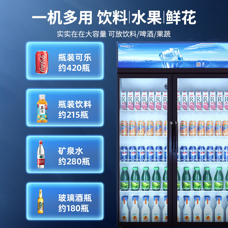 星星冷藏展示柜双门三门风直冷超市立式饮料保鲜柜商用啤酒柜冷柜