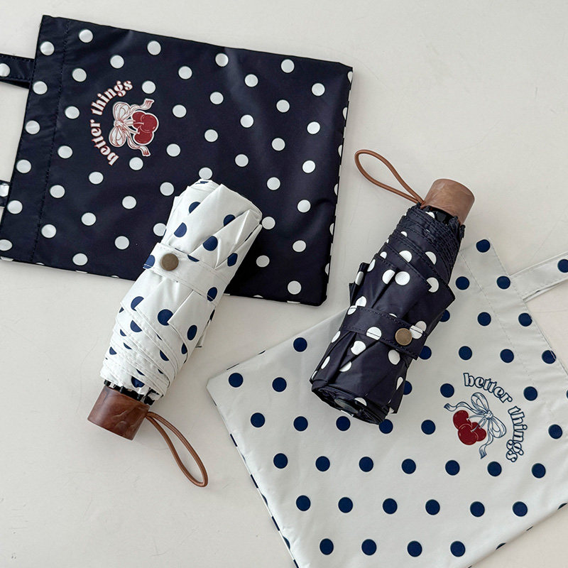 自制复古弯钩波点伞晴雨伞两用黑胶防晒防紫外线太阳伞女加大防风