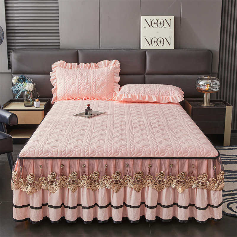 欧式床裙单件床罩三件套裙式防滑夹棉加厚床套床笠双人床裙罩枕套