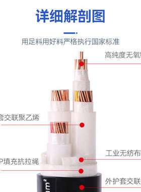 上上电缆线铜芯YJV3 4 5芯35 50 70 95 120 150三相185 240平方+2