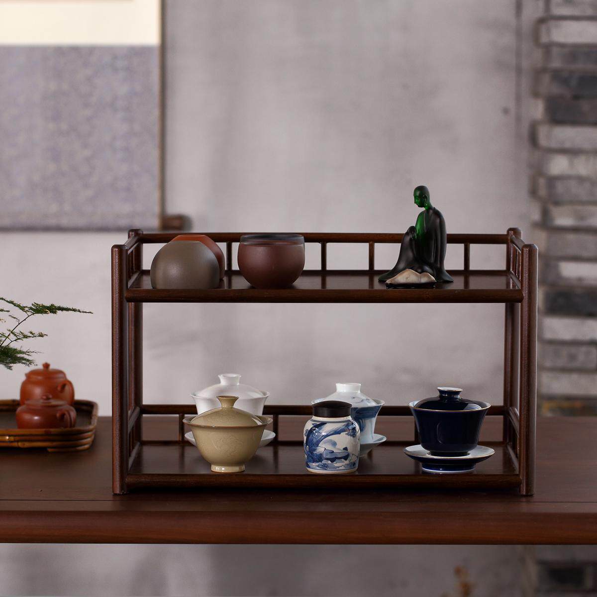 竹禅迹|竹制双层茶架 带围桌面茶壶紫砂壶置物茶杯架子茶具收纳架