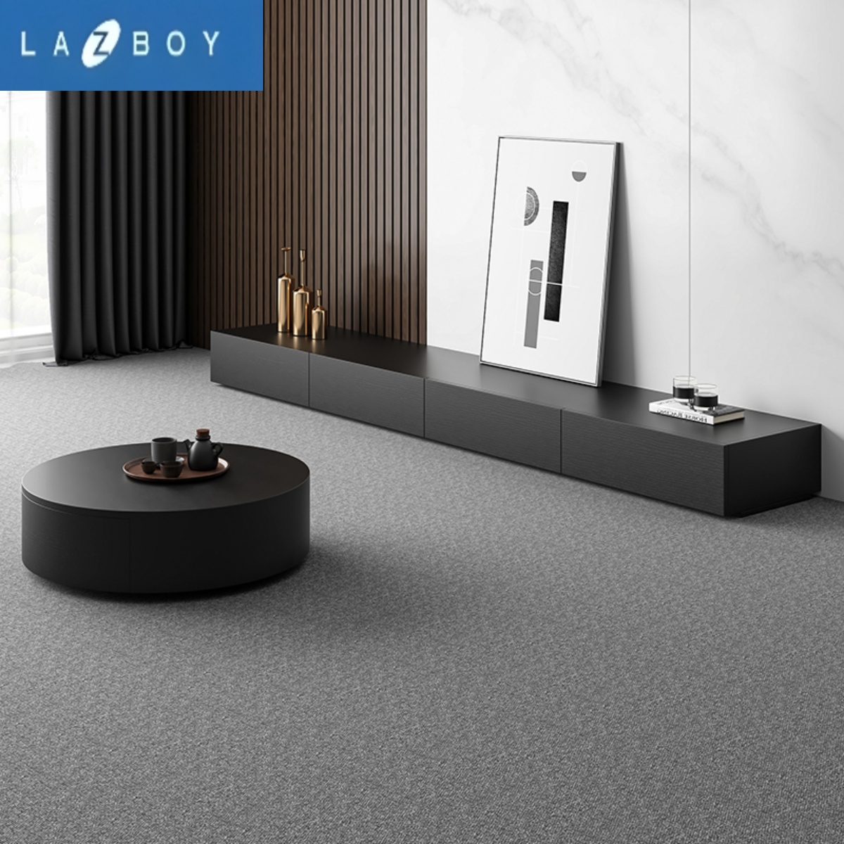 LAZBOY乐至宝电视柜黑色现代简约小户型客厅茶几电视柜组合北欧实