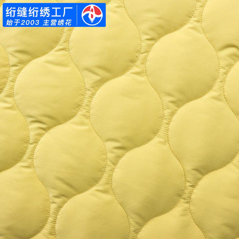 夹棉绣花面料涤纶秋冬衍缝棉服波浪葫芦绗棉布箱包设计师刺绣布料