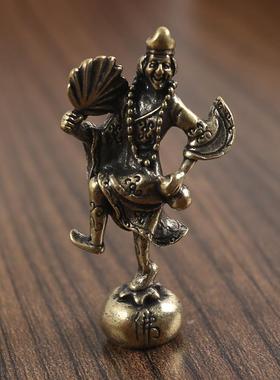 黄铜活佛济公铜像桌面摆件复古古玩杂项铜雕佛像工艺品老铜器把玩