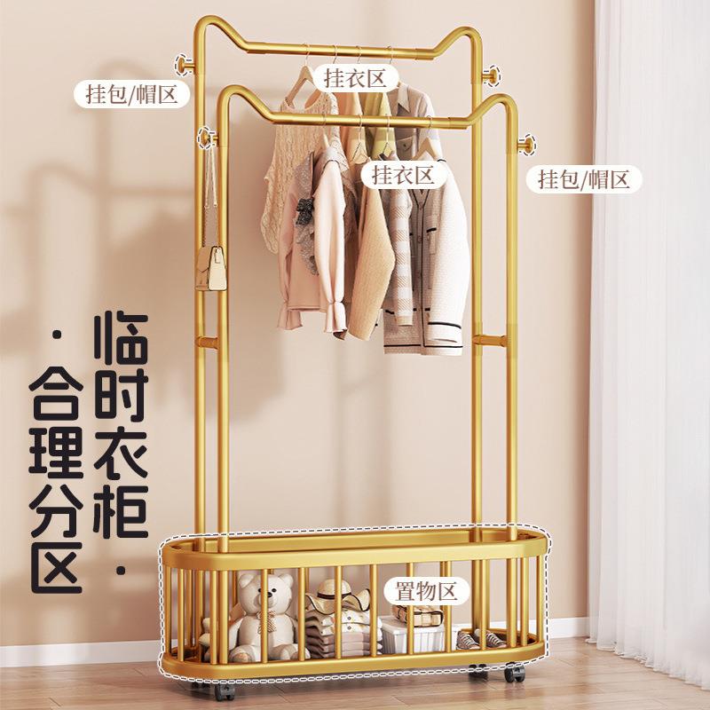 衣架落地双杆卧室挂衣架可移动家用轻奢晾衣架室内猫耳简易衣帽架