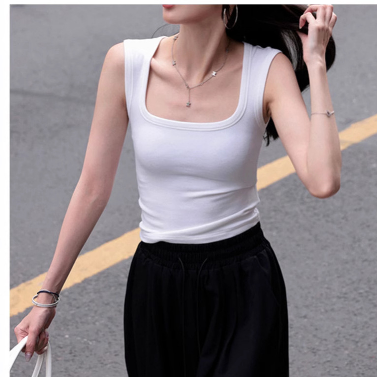胸垫一体式赛罗棉女背心吊带宽肩带修身外穿抹胸遮副乳打底上衣