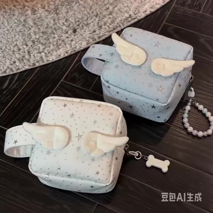 ins风星星天使翅膀小方包2025新款可爱手拿包零钱包女款百搭时尚