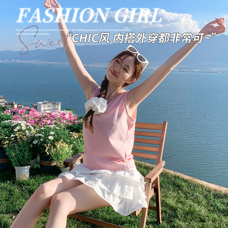 白色宽肩吊带背心女内搭夏季薄款宽松慵懒风遮副乳可外穿袖上衣