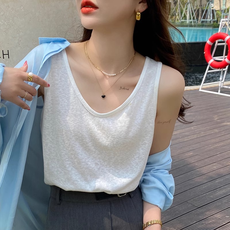吊带背心女外穿春夏季宽松慵懒风棉麻美背遮副乳袖打底内搭上衣