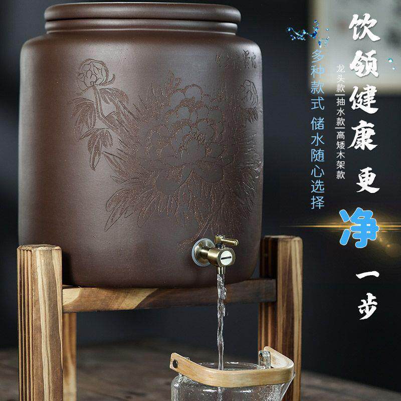 宜兴紫砂水缸大号带龙头