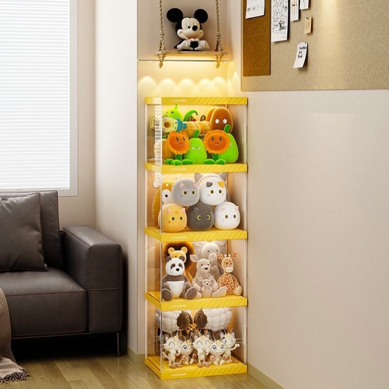 娃娃收纳桶毛绒玩具神器玩偶透明手办展示柜装布公仔筒箱置物架子