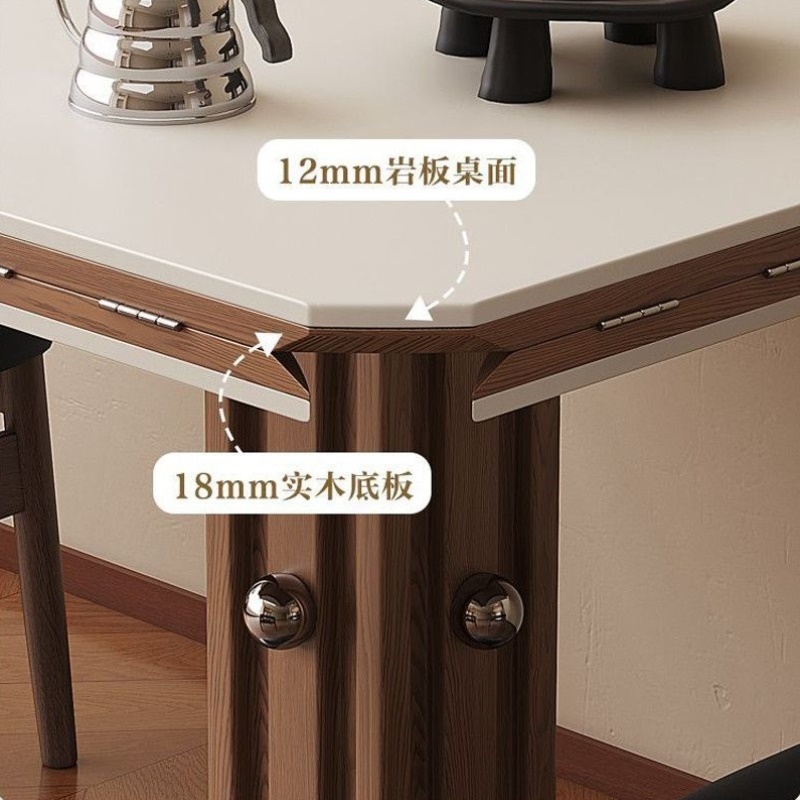 正方形复古风岩板餐桌中古风方圆两用实木伸缩圆桌小户型折叠饭桌