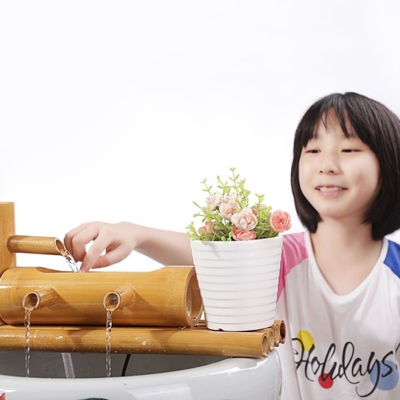 竹子流水器摆件鱼缸鱼盆石槽流水循环养鱼简易过滤风水轮增氧加湿