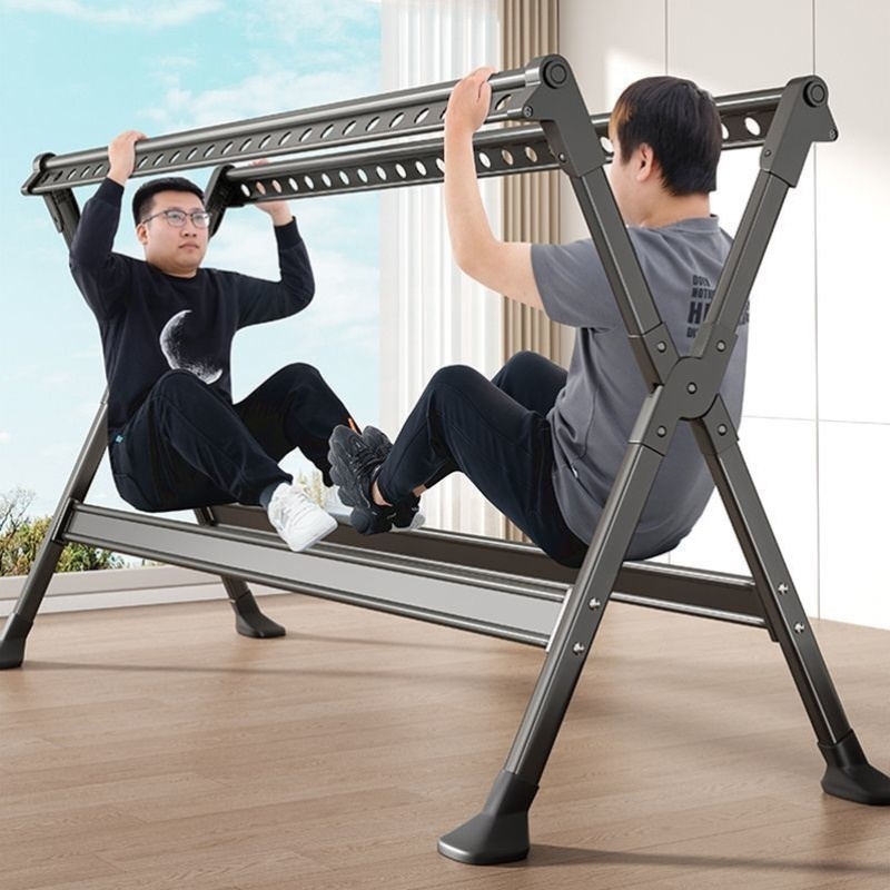 晾衣架落地落地式折叠阳台铝合金家用晒被子神器加粗伸缩防风