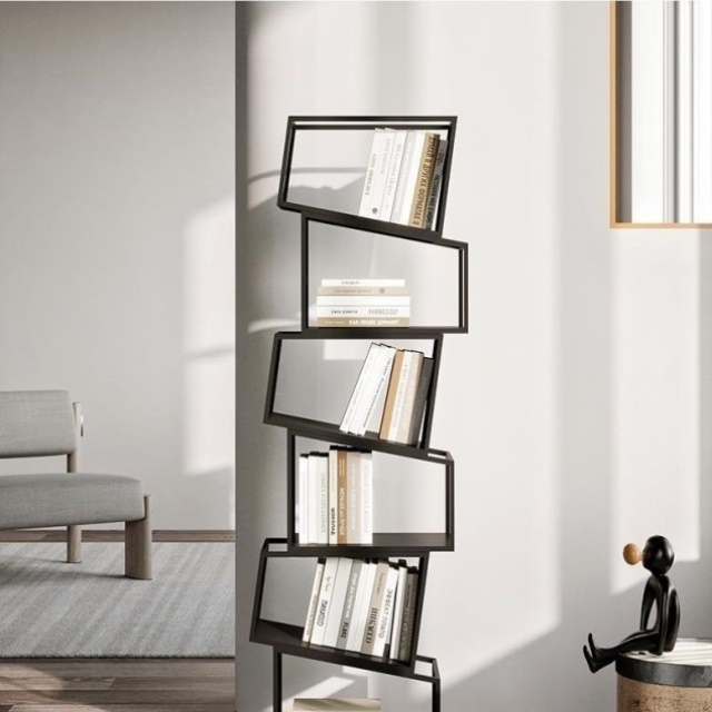 家用立式铁艺书架置物架落地现代简约客厅多层书柜展示架收纳轻奢