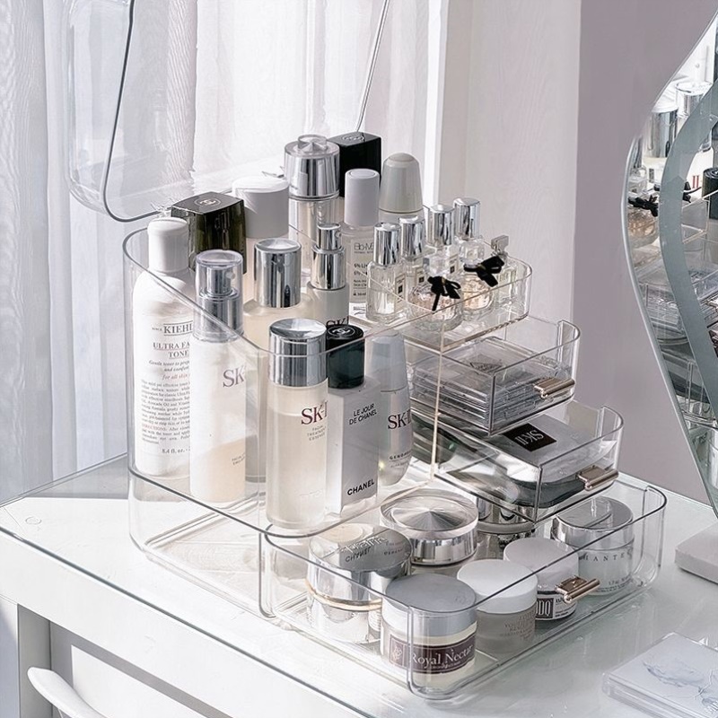 透明化妆品收纳盒防尘大容量桌面梳妆台护肤品面膜置物架子高颜值