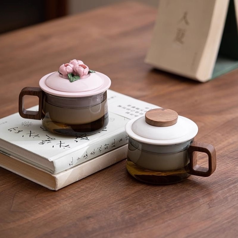 新款迷你墩墩杯茶水分离泡茶杯家用玻璃杯办公室花茶杯带盖咖啡杯