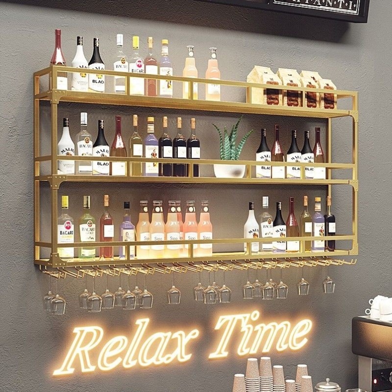 壁挂灯光吧台酒架工业风酒杯架挂墙家用一体置物架铁艺墙面置物架