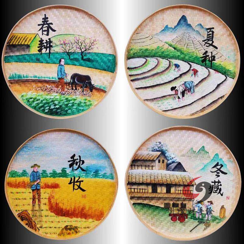 手绘簸箕复古怀旧美丽装