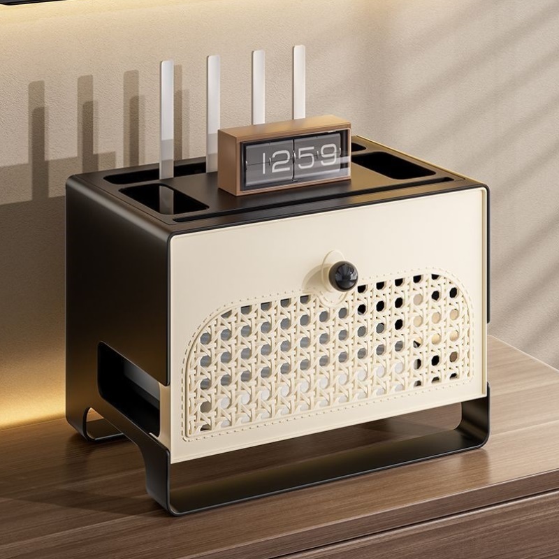 新中式wifi路由器收纳盒电视机顶盒桌面置物架遮丑装饰盒子理线盒