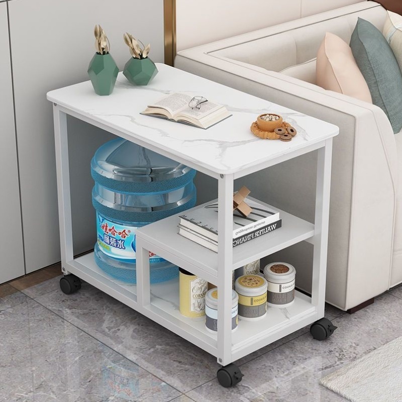 岩板桌子沙发边柜侧边简约茶水简易移动茶桌茶几带轮客厅置物架