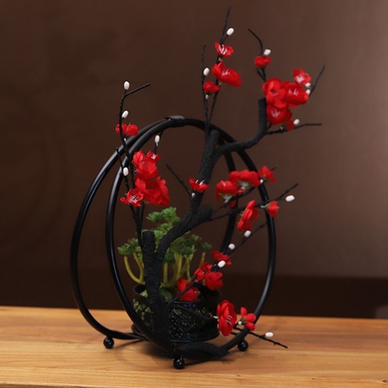 新中式仿真梅花花艺套装摆件家居客厅茶几电视柜摆放假花装饰品