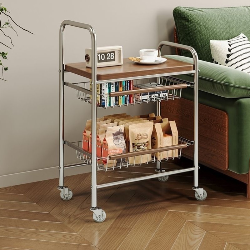 中古小推车沙发边几客厅置物架零食移动家用落地收纳床头推拉茶几