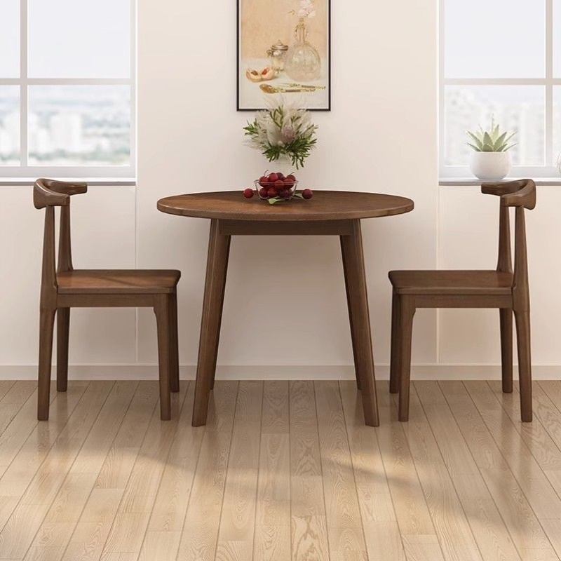 公寓小户型圆形餐桌全实木小圆桌简约现代阳台茶几洽谈桌咖啡厅桌