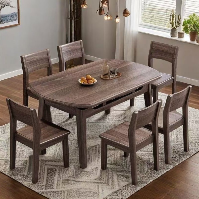 北美胡桃木餐桌实木可折叠伸缩小户型方圆两用多功能餐桌可变圆桌