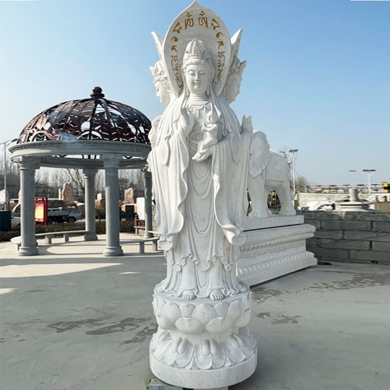 石雕三面观音像汉白玉滴水观音如来菩萨雕像寺庙供奉像雕塑厂家