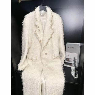 2024年高级感气质名媛风中长款大衣轻奢小众设计感羊毛毛呢外套女