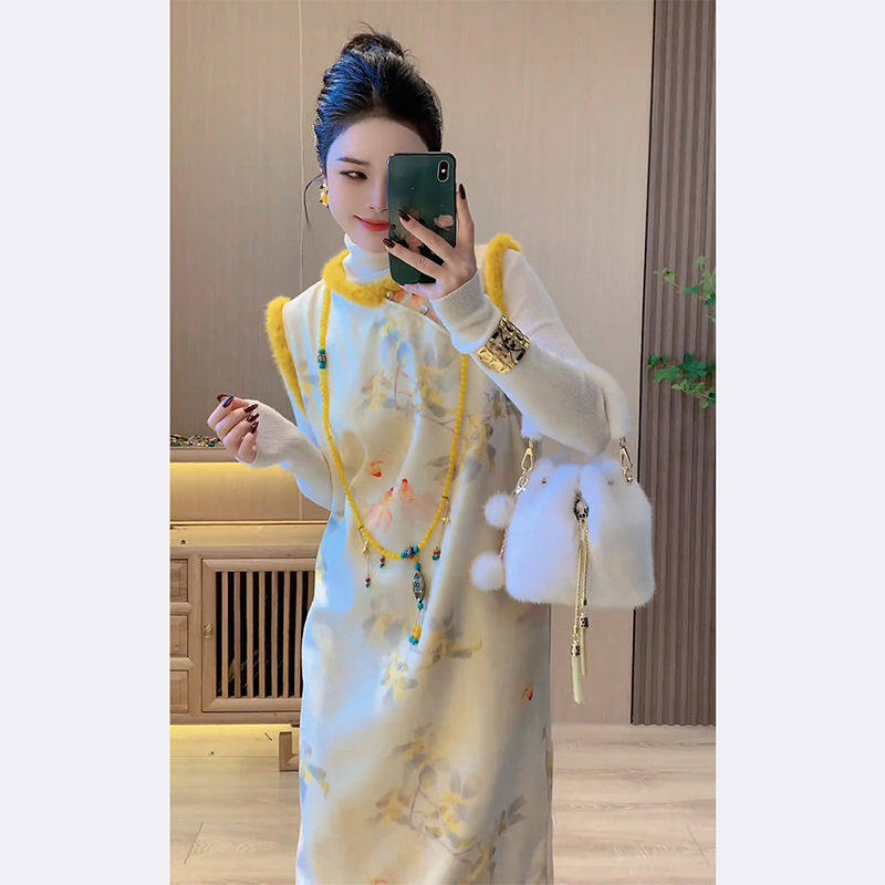 【1413人收藏】加绒加厚新中式女装国风马甲套装裙2023冬新款唐装