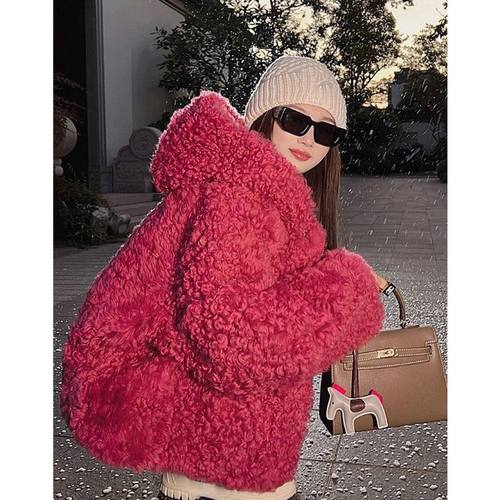 高级感超好看玫粉色连帽