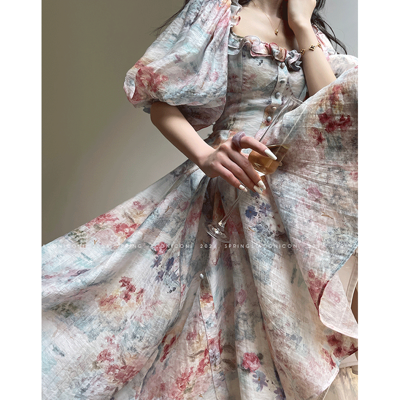 暮云繁花法式复古印花度