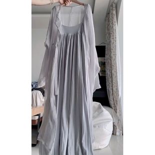 松弛感减龄韩版宽松灰色连衣裙子套装2024新款女装夏季轻奢高级感