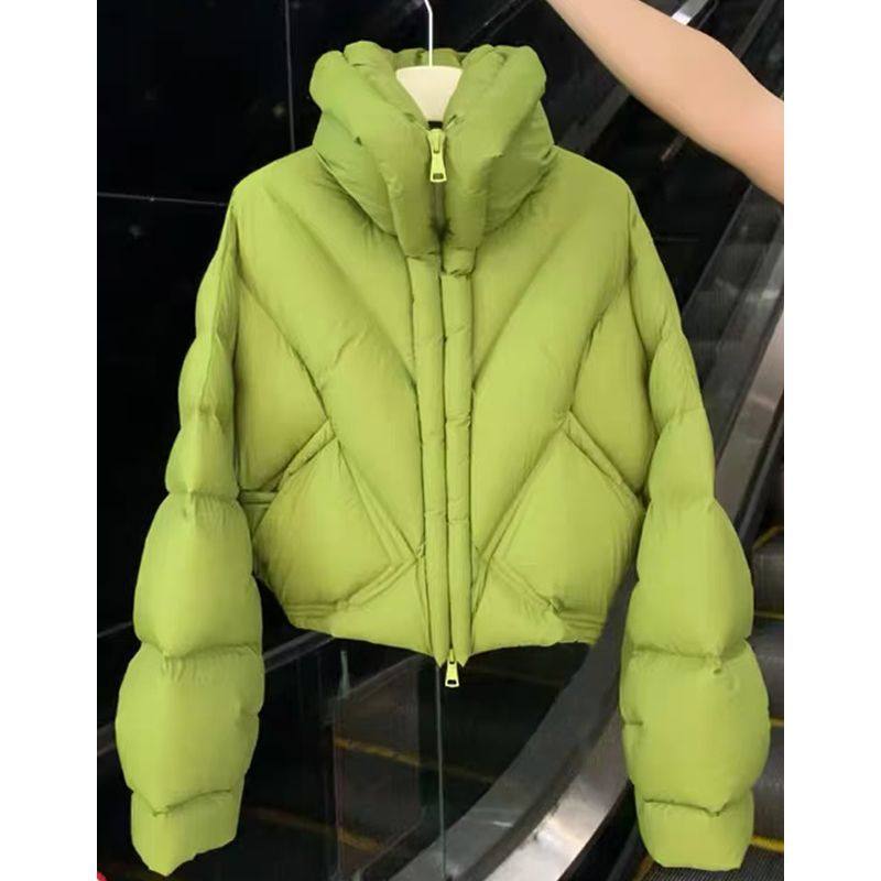 超好看立领绿色短款羽绒
