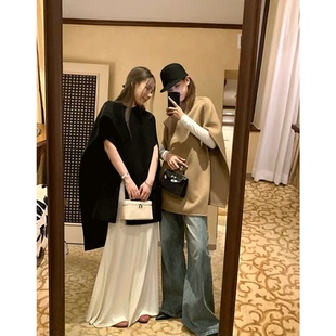 冬季新款斗篷披肩双面毛呢大衣外套秋冬新品高级显贵上衣